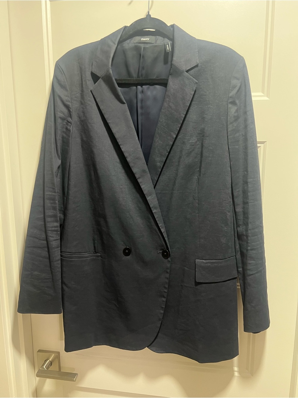 Theory Navy Double-Breasted Suit Jacket
